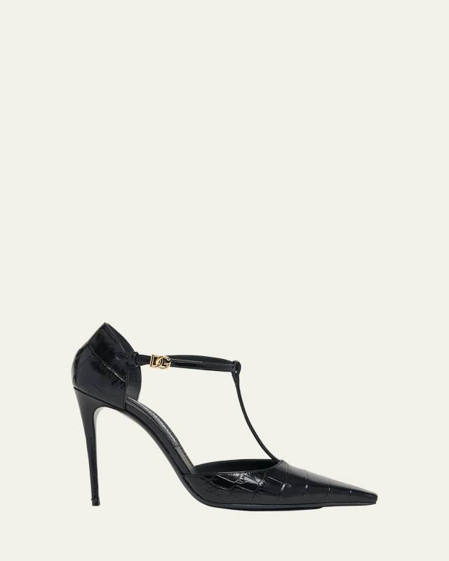 Croco T-Strap Stiletto Pumps